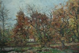 Josephine Haswell Miller (British. 1890-1975). Oil on double sided canvas. A finished landscape with