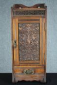 A late 19th century oak fitted table top cabinet. H.52 W.21 D.12cm.