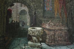 Archibald Elliot Haswell-Miller (British. 1887 - 1979. Oil on board. Church interior. A highly
