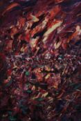 Oil on canvas. Abstract signed 'Keo Titah'. Framed. 64 W.54 cm.