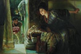 A large oil painting on canvas. A classical scene. Unsigned. Twentieth century. Framed. H.80 W.110