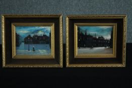 Henry Harvey. A pair of oil paintings on board. Titled on the back 'Street Scene' and 'Sunday