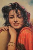 Oil on canvas. Signed 'A. David'. Girl with Tambourine. Framed. H.68 W.60 cm.