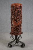 A very large Chinese style candle on wrought iron base. H.108 Dia.33cm.