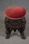Stool, Burmese carved hardwood. H.54 Dia.46cm.