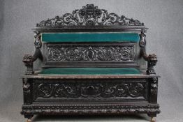 Cassapanca bench, 19th century carved oak Italian style. H.150 W.162 D.52cm.