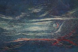 Screen-print dated 1957 and signed with initials 'N.N'. Framed and glazed. H.30 W.48 cm.