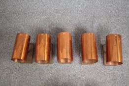 Five Vintage Mid-Century Copper and Brass Wall mounted Down lights. L. 23 Dia. 13cm (each)