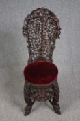 Side chair, 19th century Burmese carved hardwood. H.101cm.