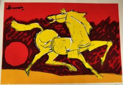 Maqbool Fida Husain, Indian, (1915 - 2011), Horse and sun, serigraph in colours, artist's proof,