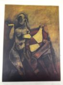 Maqbool Fida Husain, Indian, (1915 - 2011), abstract lady with a bottle, serigraph in colours,