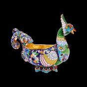 A SILVER GILT, CLOISONNE ENAMEL AND GEM SET RUSSIAN STYLE KOVSH