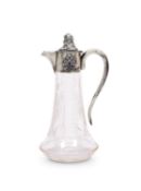 A 19TH CENTURY SILVER AND DIAMOND MOUNTED CUT GLASS CLARET JUG, RUSSIAN