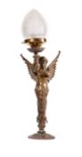 A 19TH CENTURY ENGLISH BRONZE LAMP DEPICTING A WINGED MERMAID