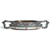 A MONUMENTAL PARCEL GILT SILVER AND ENAMEL TWO HANDLED BOWL, POSSIBLY BY FABERGE