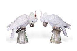 MEISSEN: A RARE PAIR OF 19TH CENTURY PORCELAIN COCKATOOS
