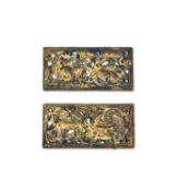2ND-1ST CENTURY B.C.: A PAIR OF GILT BRONZE ORDOS ZOOMORPHIC BELT PLAQUES