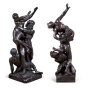 A MASSIVE PAIR OF BRONZE BAROQUE FIGURAL GROUPS AFTER GIRARDON AND GIAMBOLOGNA