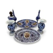 TWO RUSSIAN PORCELAIN PLATTERS MADE FOR THE PERSIAN MARKET AND FURTHER PORCELAIN ITEMS