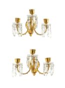 BACCARAT: A PAIR OF LATE 19TH / EARLY 20TH CENTURY GILT BRONZE AND CRYSTAL WALL LIGHTS