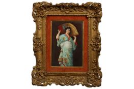 KPM: A LATE 19TH CENTURY BERLIN PORCELAIN PLAQUE OF A GIRL WITH FAN