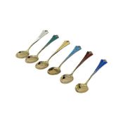 A SET OF SIX NORWEGIAN SILVER GILT AND ENAMEL SPOONS BY DAVID ANDERSON