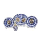 A SET OF THREE PORCELAIN DISHES MADE FOR THE PERSIAN MARKET TOGETHER WITH A DECANTER