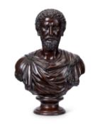 A LIFE-SIZE BRONZE BUST OF ROMAN EMPEROR MARCUS AURELIUS