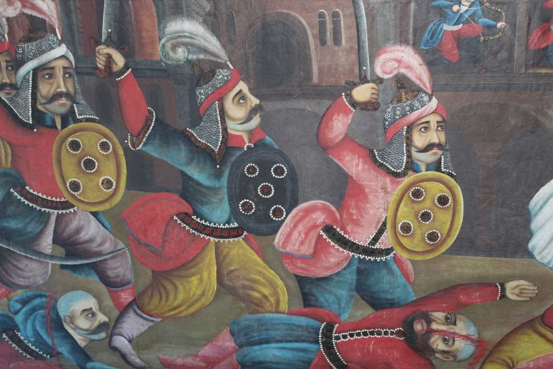 A VERY LARGE 19TH CENTURY QAJAR PAINTING OF THE BATTLE OF KARBALA - Image 4 of 9