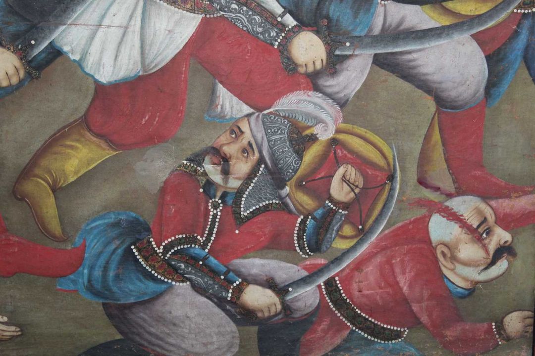 A VERY LARGE 19TH CENTURY QAJAR PAINTING OF THE BATTLE OF KARBALA - Image 9 of 9