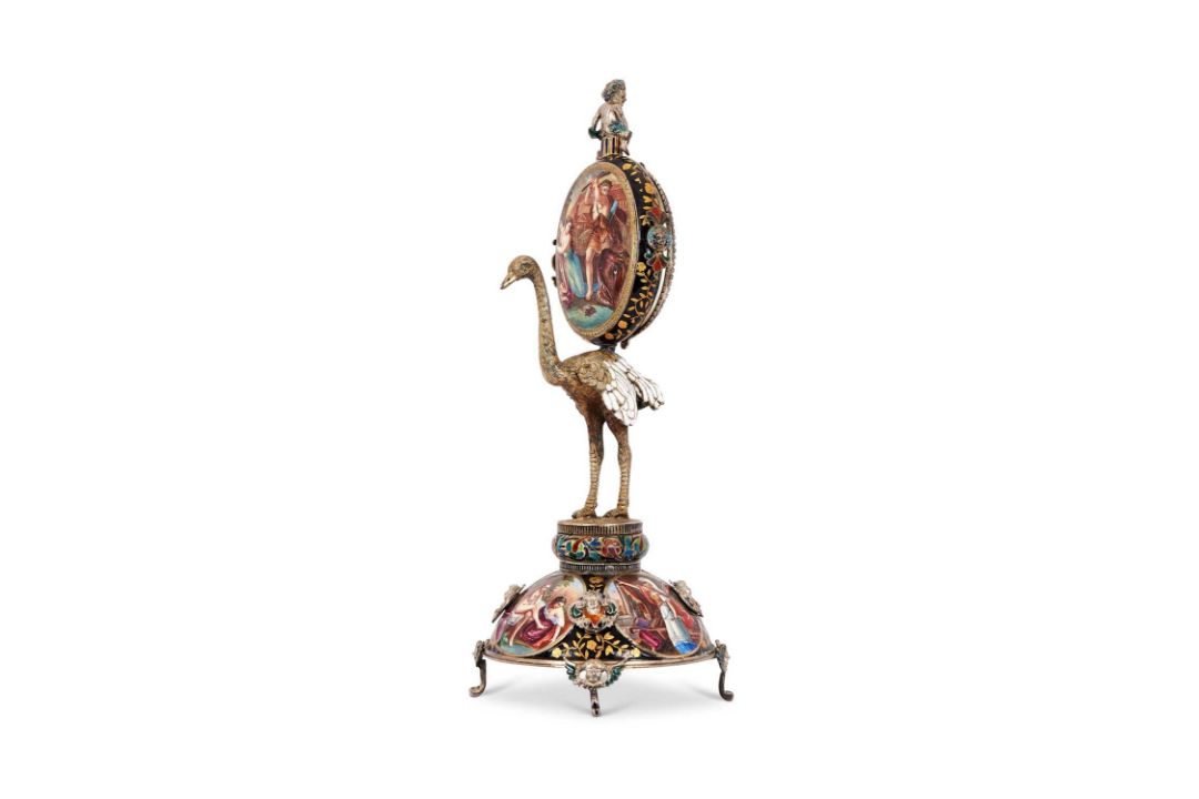 A FINE 19TH CENTURY VIENNESE ENAMEL AND SILVER TABLE CLOCK IN THE MANNER OF HERMANN RATZERSDORFER - Image 1 of 3