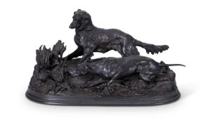 PIERRE-JULES MÊNE (FRENCH, 1810-1879): A 19TH CENTURY BRONZE ANIMALIER GROUP 'CHASSE À LA PERDRIX'