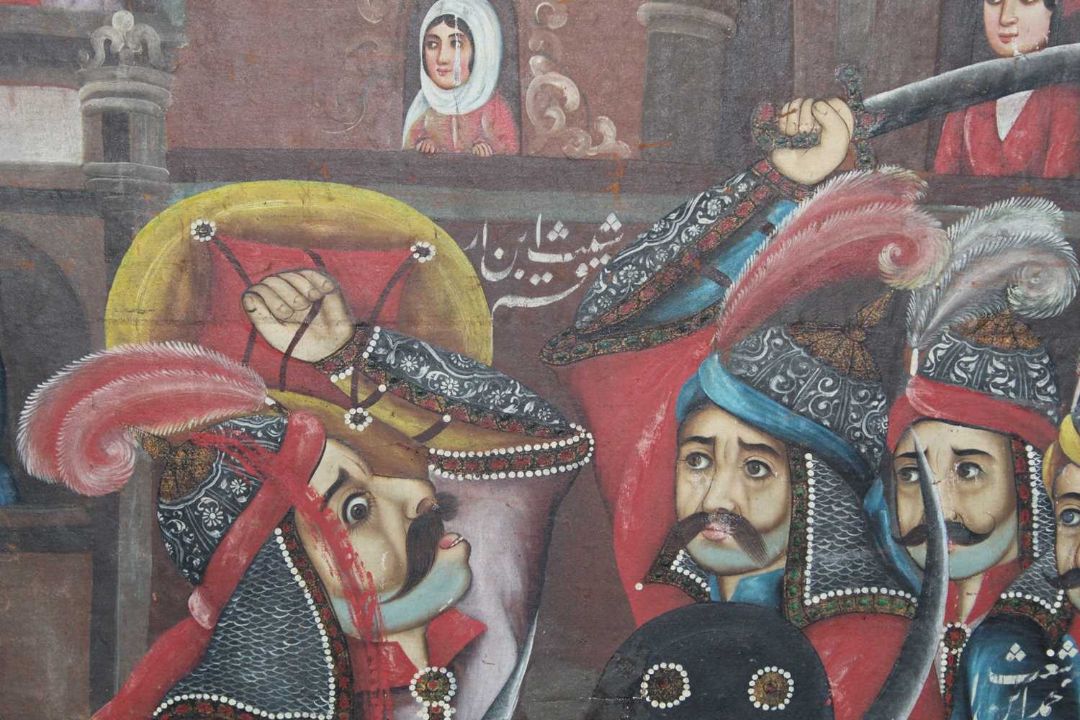 A VERY LARGE 19TH CENTURY QAJAR PAINTING OF THE BATTLE OF KARBALA - Image 8 of 9