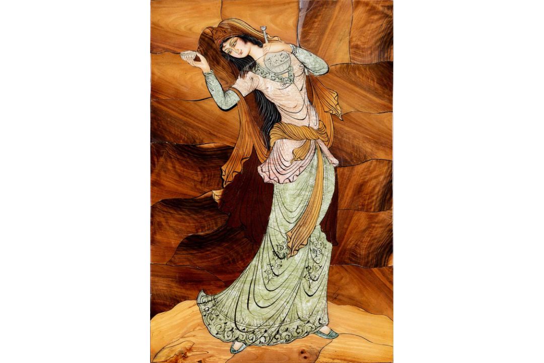 A PERSIAN MARQUETRY PANEL DEPICTING A DANCER