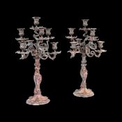 AFTER JUSTE-AURELE MEISSONNIER (1695-1750): A PAIR OF 19TH CENTURY SILVERED BRONZE CANDELABRA
