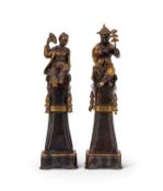 A PAIR OF JAPONISME STYLE PARCEL GILT BRONZE FIGURES
