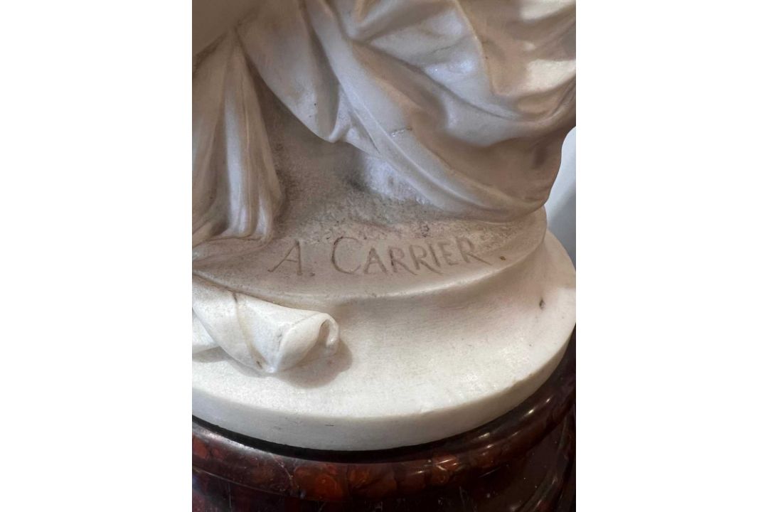 ALBERT CARRIER-BELLEUSE (FRENCH, 1824 -1887): A CARRARA MARBLE PUTTO - Image 8 of 11