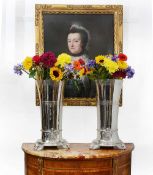 SILVER: A MASSIVE PAIR OF LATE 19TH CENTURY GERMAN SILVER CATHEDRAL VASES