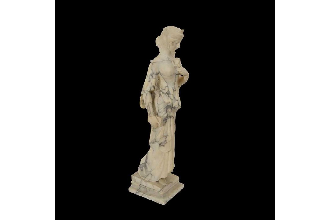 A LATE 19TH CENTURY ITALIAN CARVED ALABASTER FIGURE OF A MEDIEVAL MAIDEN - Image 3 of 3