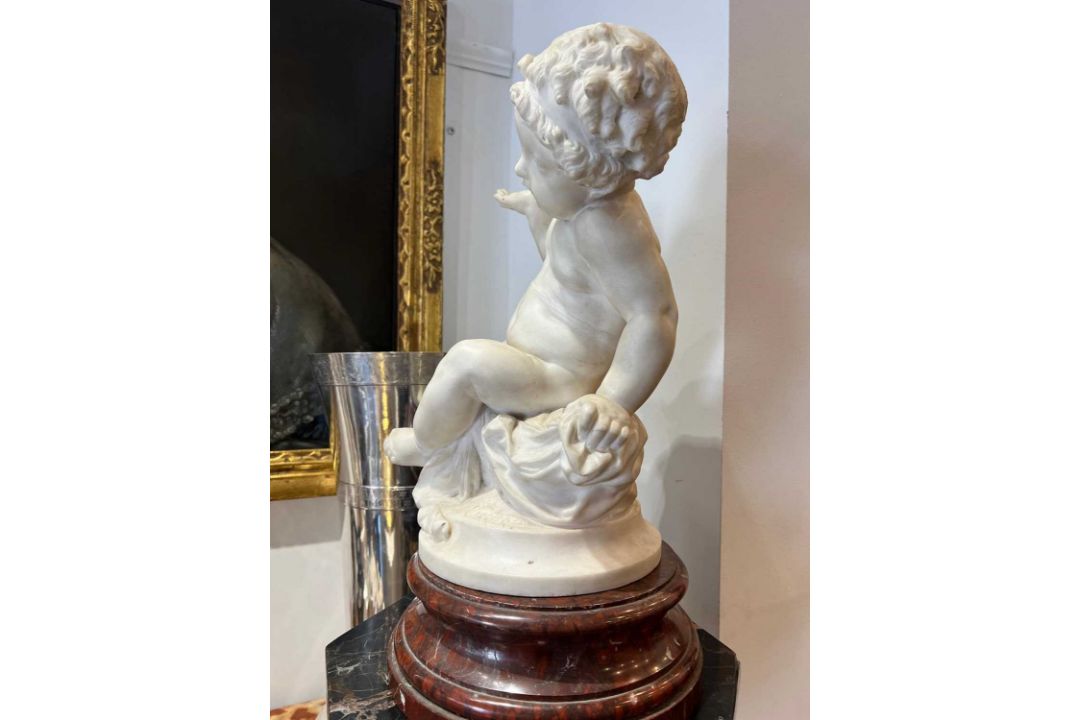 ALBERT CARRIER-BELLEUSE (FRENCH, 1824 -1887): A CARRARA MARBLE PUTTO - Image 10 of 11