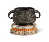 A CHINESE BRONZE ELEPHANT HANDLED CENSER