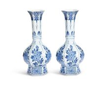 A PAIR OF 17TH CENTURY STYLE DELFT BLUE AND WHITE VASES