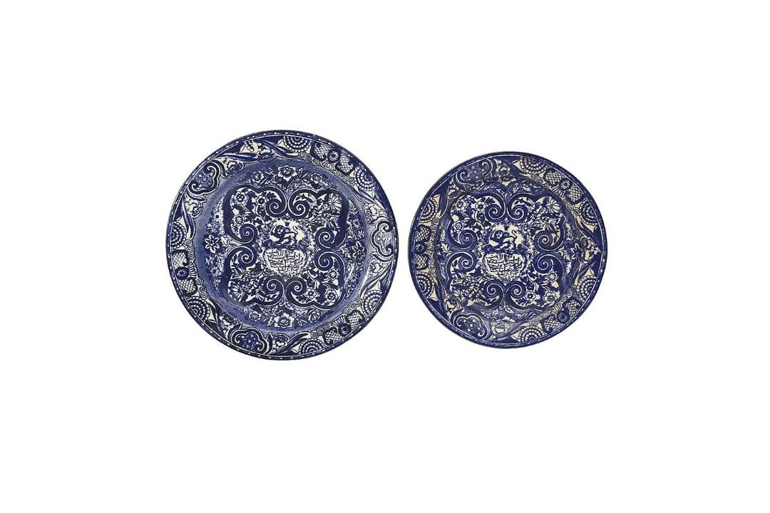 TWO 19TH CENTURY PERSIAN PLATES WITH THE IRANIAN CREST