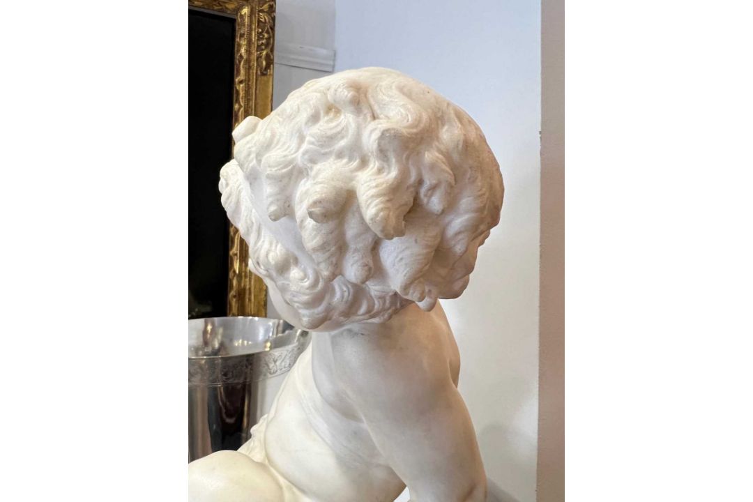 ALBERT CARRIER-BELLEUSE (FRENCH, 1824 -1887): A CARRARA MARBLE PUTTO - Image 7 of 11
