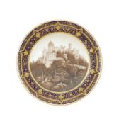 A MID 19TH CENTURY FRENCH PORCELAIN CABINET PLATE DECORATED WITH THE PALACE OF PENA, PORTUGAL