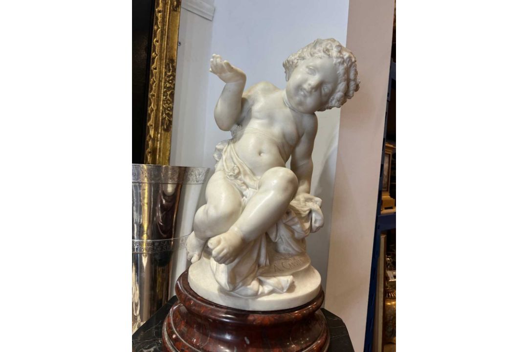 ALBERT CARRIER-BELLEUSE (FRENCH, 1824 -1887): A CARRARA MARBLE PUTTO - Image 6 of 11