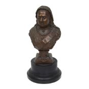 A PATINATED SPELTER BUST OF QUEEN VICTORIA