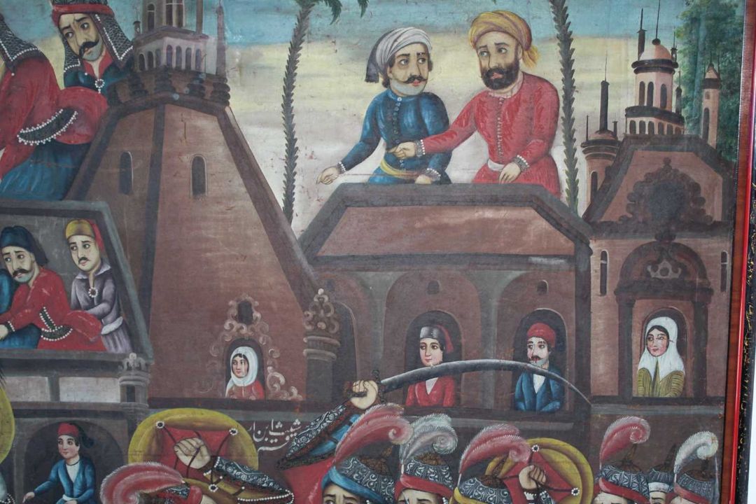 A VERY LARGE 19TH CENTURY QAJAR PAINTING OF THE BATTLE OF KARBALA - Image 3 of 9