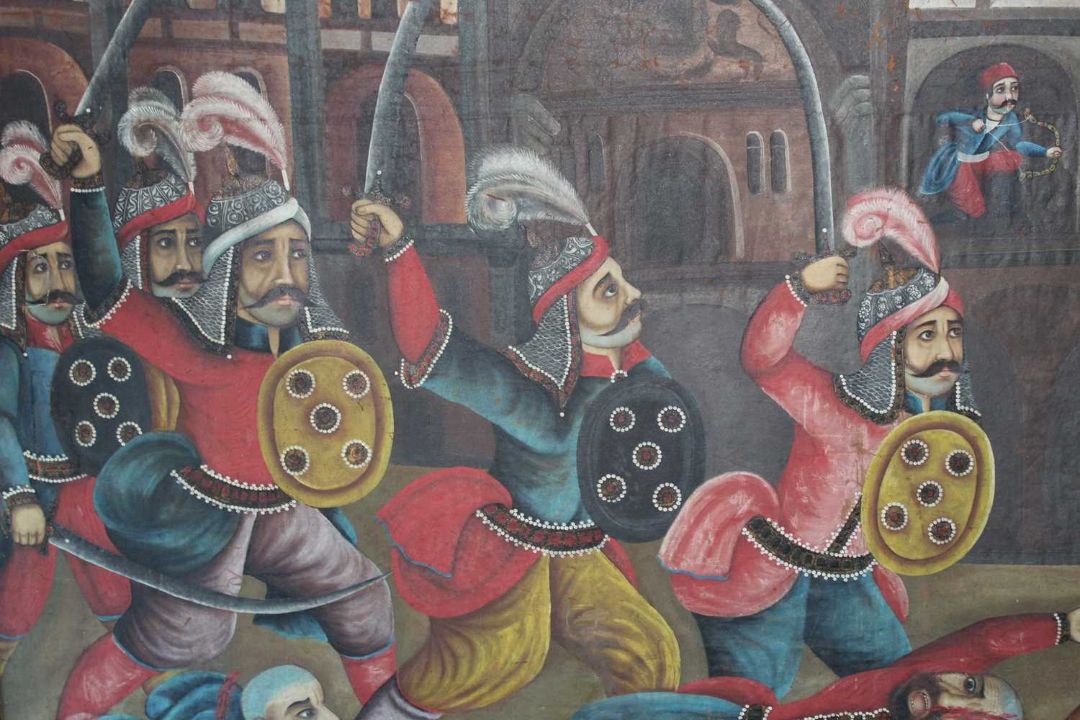 A VERY LARGE 19TH CENTURY QAJAR PAINTING OF THE BATTLE OF KARBALA - Image 6 of 9