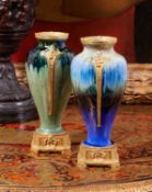 PAUL LOUCHET (1854-1936): A PAIR OF ORMOLU MOUNTED ART NOUVEAU STYLE PORCELAIN VASES